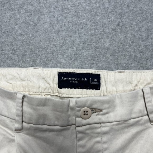 Abercrombie & Fitch Shorts Mens 34 Ivory Chino Flat Front Stretch Cotton Blend - Picture 7 of 9